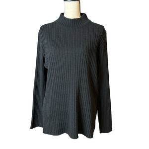 Nina Leonard Women's Sweater in Black Acrylic Wool Blend Funnel Neck Size XL